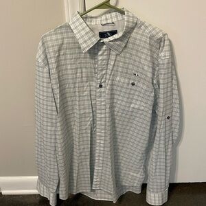 Fish Hippie Men’s XL Long Sleeve Performance Shirt - Light Gray Plaid